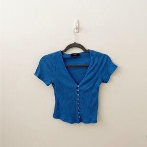 Lulu's Blue Fitted Button Down Shirt